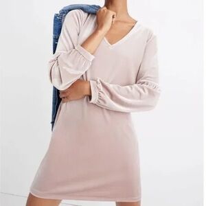 Madewell Balloon Sleeve Velvet Dress Blush